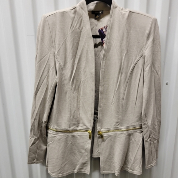 NWT IMAN Suit Soft tan pull on Ponte dressy casual pants & blazer suit - Picture 5 of 7